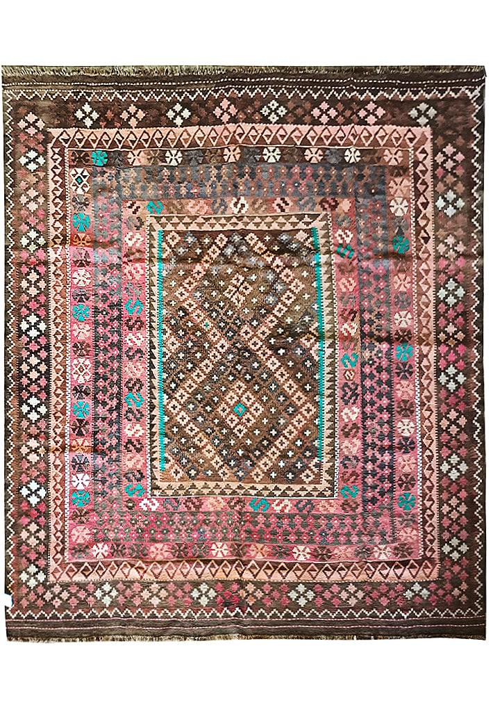 8.0 x 8.6 Handwoven Kilim Rug Tribal Design from Afghanistan: 8.0 x 8.6 Handwoven Kilim Rug Tribal Design from Afghanistan Free continental US Shipping Enhance your living space with this stunning 8.0 x 8.6 Flat Weave KILIM Rug, a beautiful representation of tri