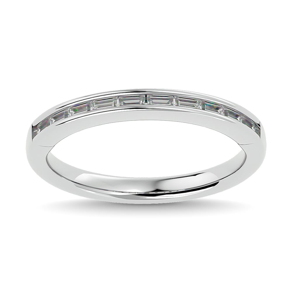Diamond 1/3 Ct.tw Channel Set Straight Baguette Ladies Band in 14K White Gold: Diamond 1/3 Ct.tw Channel Set Straight Baguette Ladies Band in 14K White Gold 14k White Gold Stone Color: G-h Stone Clarity: I1 Each ring is presented in standard size 6.5. Complimentary resizing is a