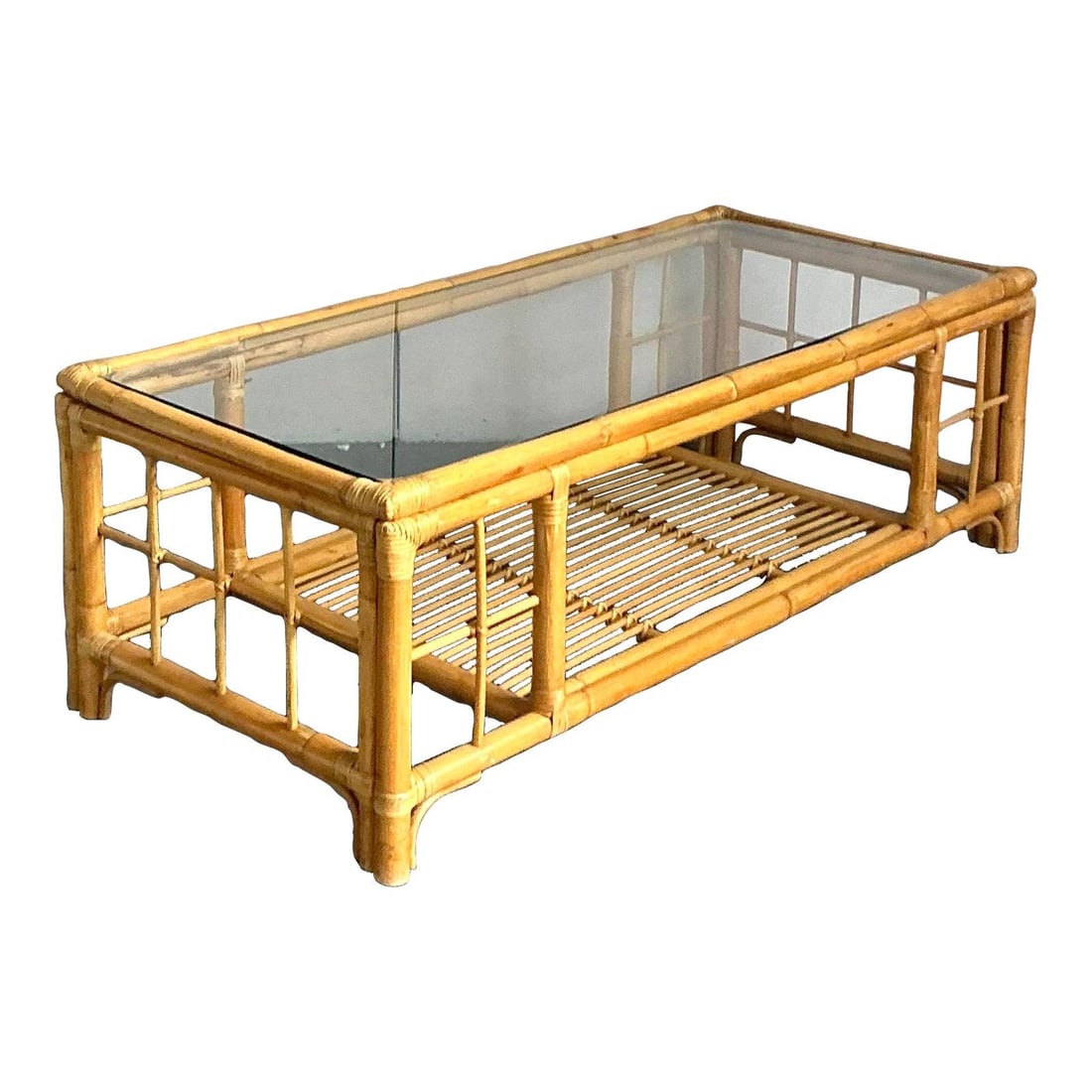 Bamboo Rattan Coffee Table With Glass Top And Magazine Rack (1 of 6)