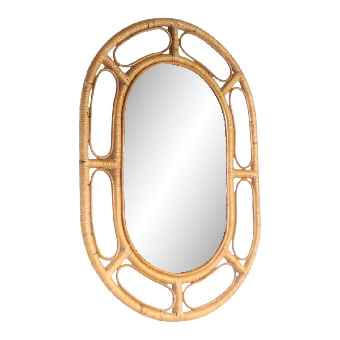 Oval Wall Mirror with Bamboo Frame Circa 1950s to 1970s (1 of 10)