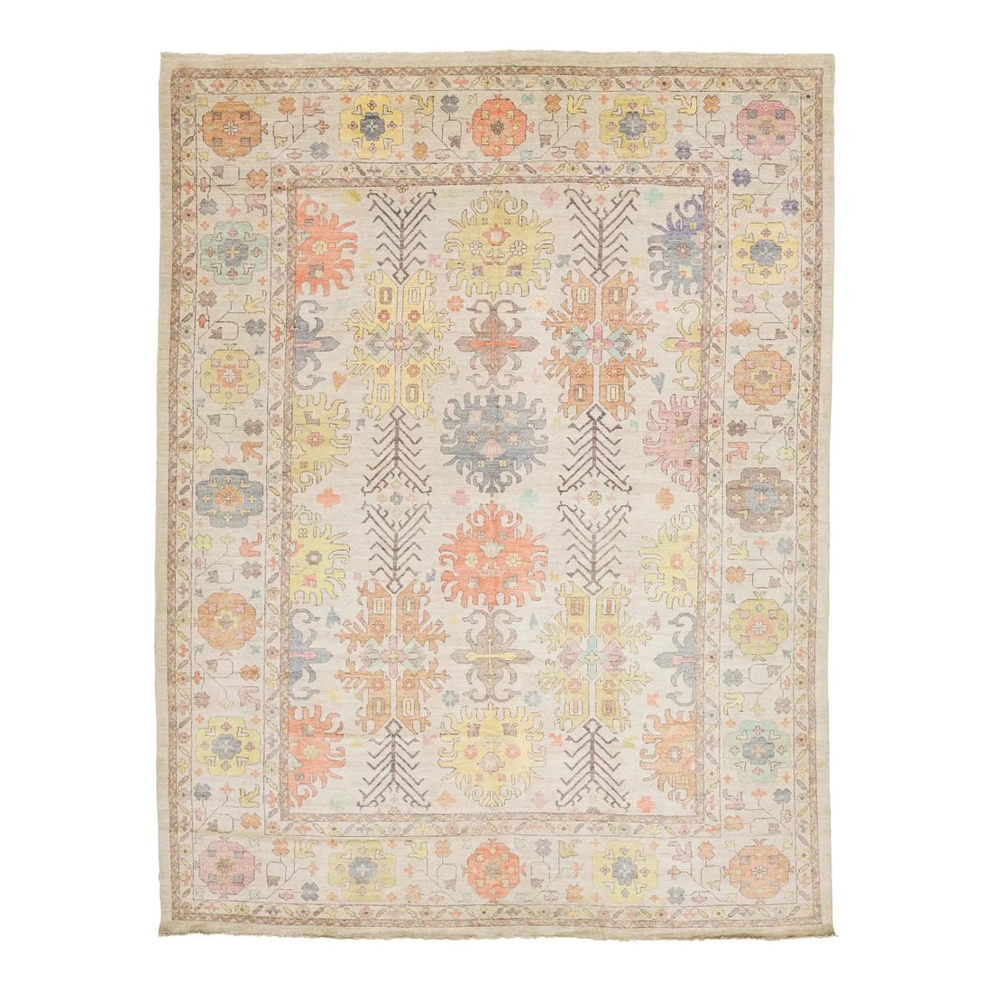 11'11 x 15'8 Wool Oushak Inspired Hand-Knotted Area Rug with Pastel Tribal Motifs (1 of 10)