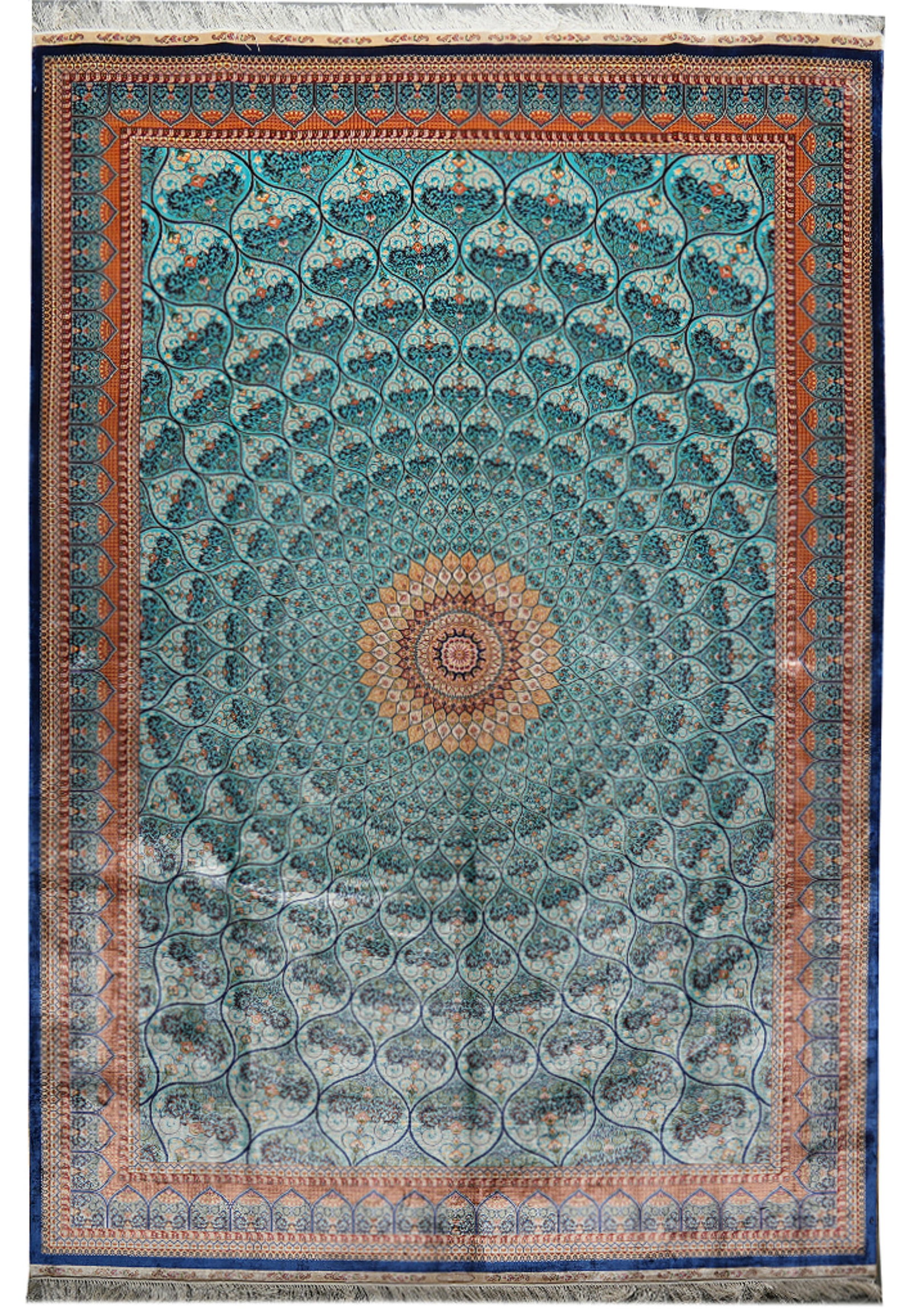 6 x 9 Hand Knotted Esfahan Dom Turquoise Silk Persian Rug (1 of 14)