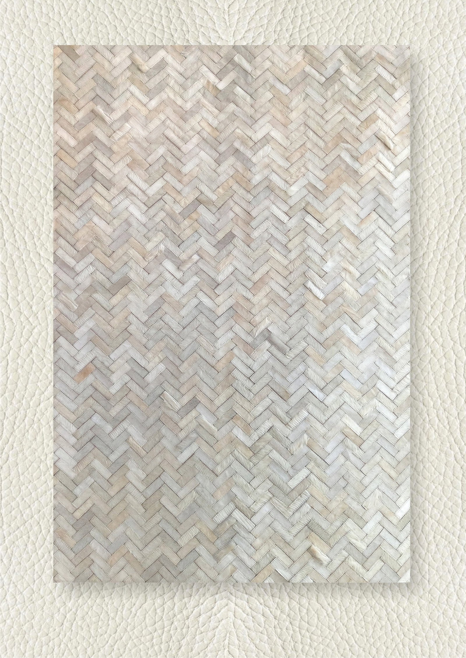 Handcrafted Champagne Cream Herringbone Cowhide Leather Patchwork Rug 3ft x 5ft (1 of 1)