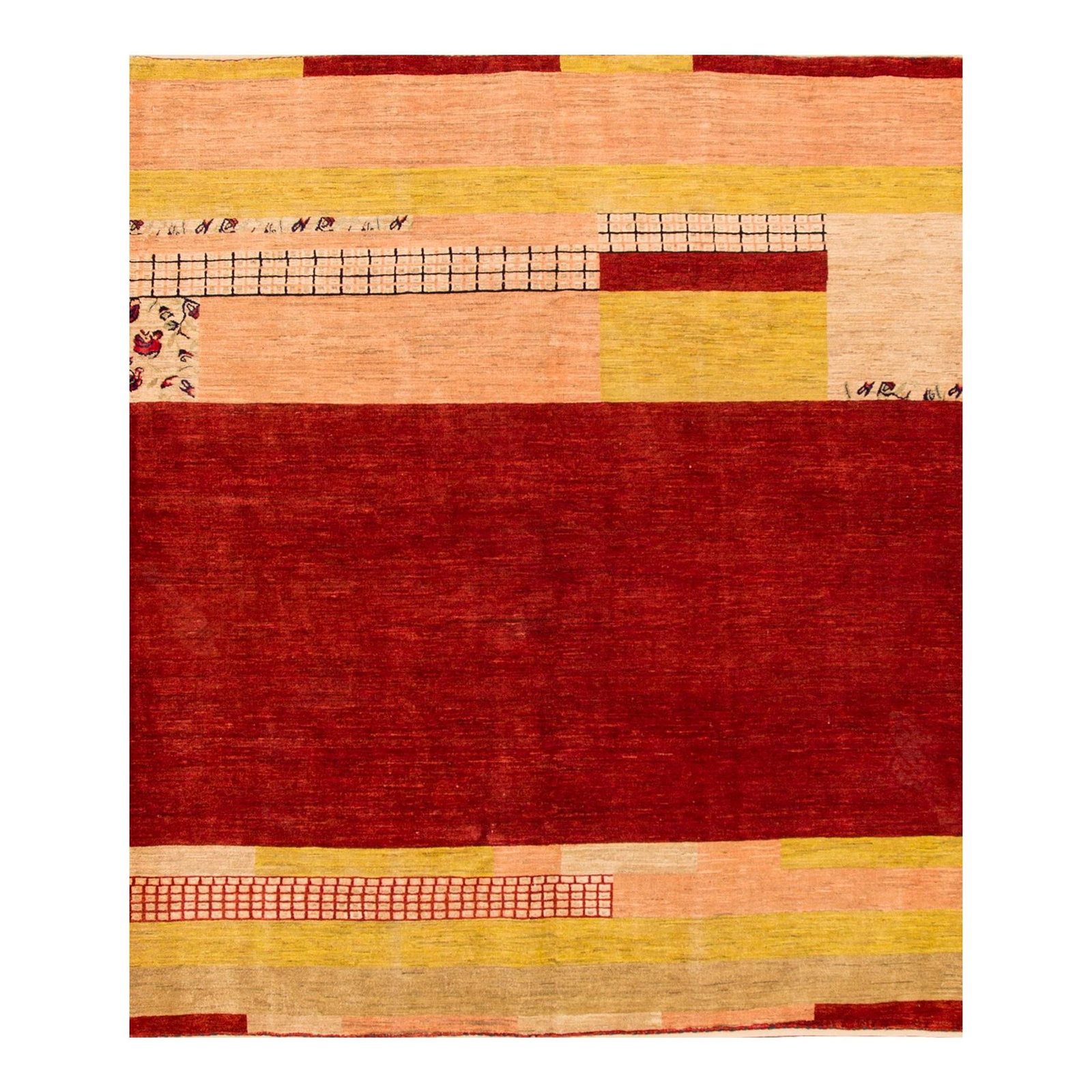 Handmade Modern Persian Gabbeh Red Wool Rug 6' X 7'3" Art Deco Design (1 of 7)