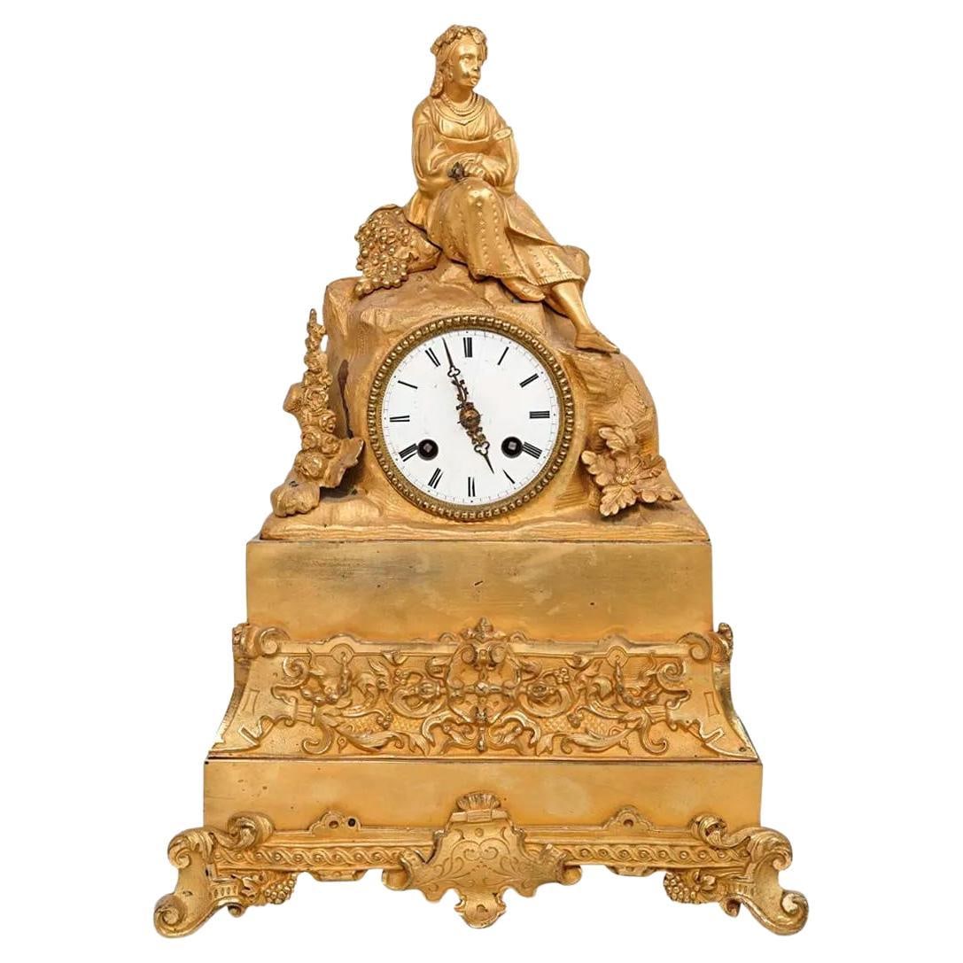 Late Victorian French Gilt Bronze Mantel Clock with Maiden Figure (1 of 10)