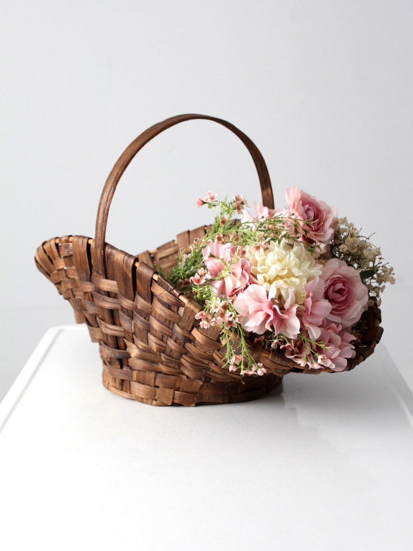 Late 19th Century Antique Splint Weave Gathering Basket (1 of 14)