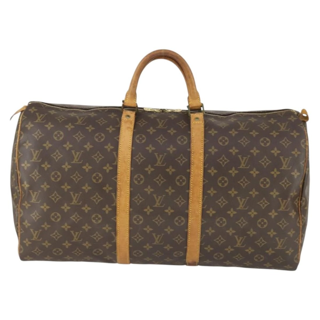 Louis Vuitton Monogram Canvas Keepall Brown Travel Duffel Bag 55cm: Louis Vuitton Monogram Canvas Keepall Brown Travel Duffel Bag 55cm This Louis Vuitton Keepall Bag features the brand's signature monogram canvas in brown and is designed for unisex use. The bag shows