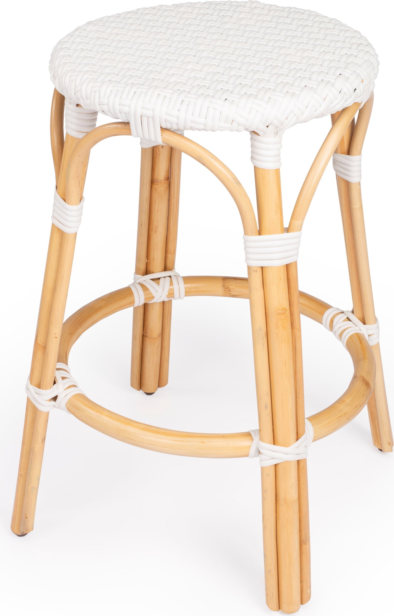 Butler Tobias 24 Inch Coastal Bistro Counter Stool in Glossy White Rattan (1 of 7)