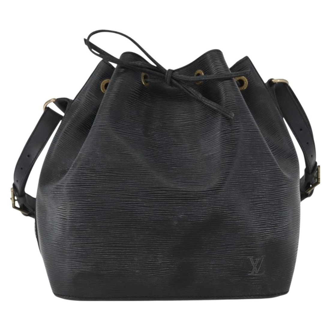 Black Epi Leather Petit Noe Shoulder Bag by Louis Vuitton: Black Epi Leather Petit Noe Shoulder Bag by Louis Vuitton This Louis Vuitton Petit Noe handbag is crafted from black Epi leather and designed for women. The bag features a classic silhouette with a dr