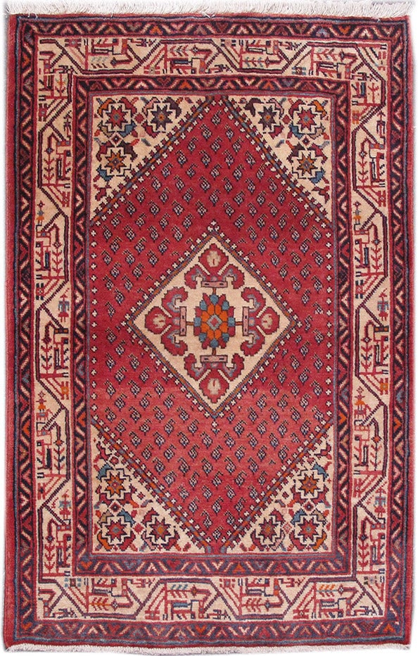 3.5 x 5 Hand-Knotted Persian Mahal Joashagan Wool Rug: 3.5 x 5 Hand-Knotted Persian Mahal Joashagan Wool Rug Free continental US Shipping This hand-knotted Persian Mahal Joashagan rug measures 3.5 x 5 feet and features a distinctive design originating fro