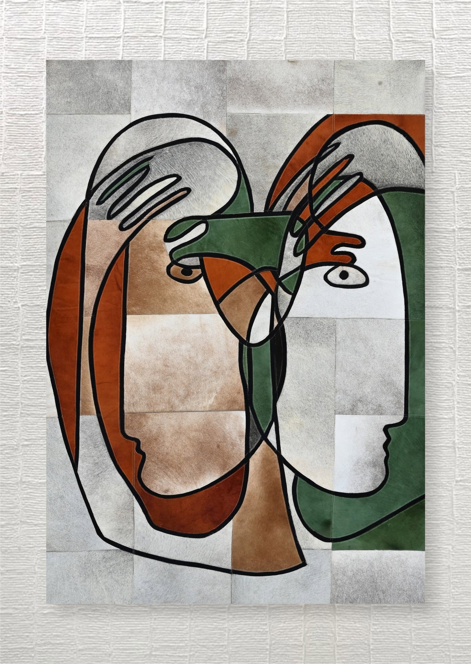 Handcrafted Abstract Face Mosaic Rug Genuine Cowhide Leather 3FT x 5FT (1 of 1)