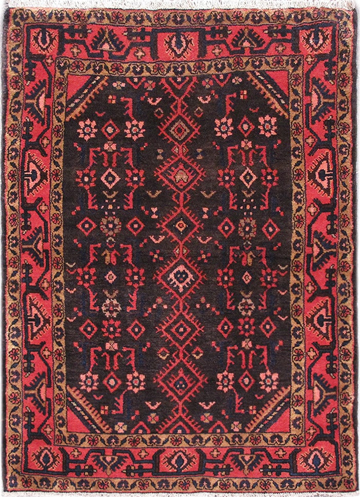 3.9 x 5.6 Maroon Hand-Knotted Persian Hamadan Area Rug (1 of 6)