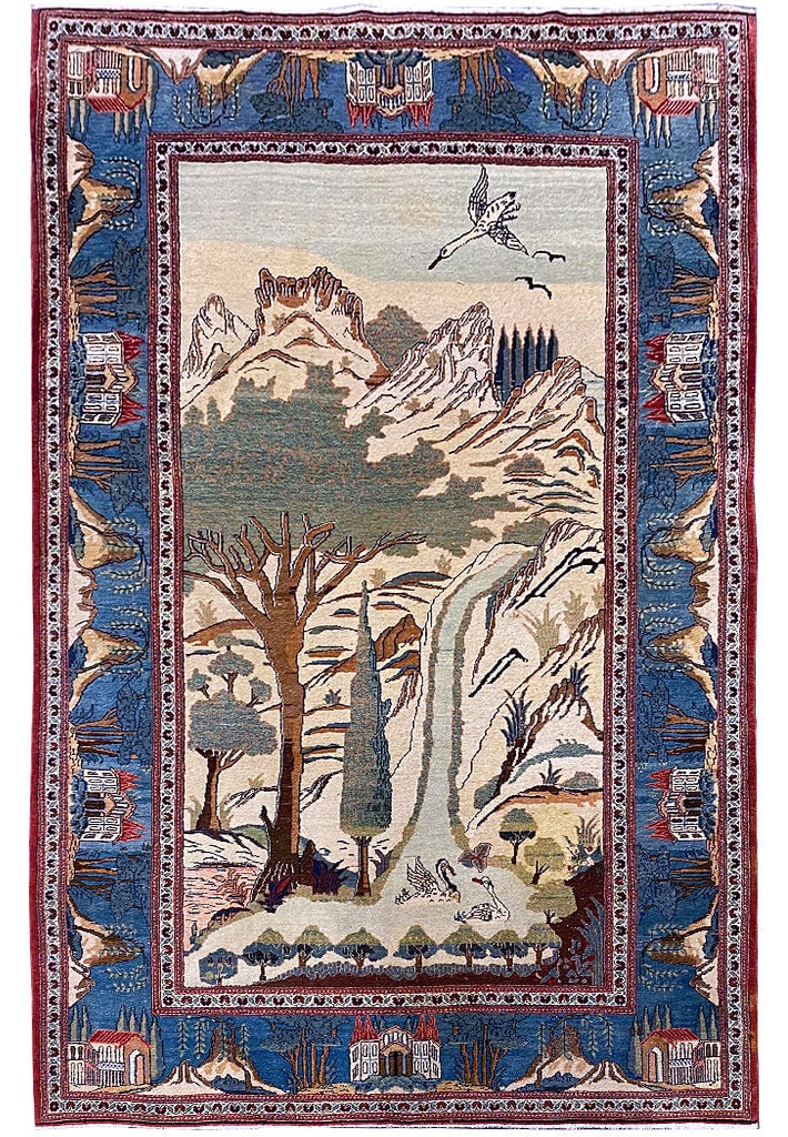 4.4' x 6.9' Persian Tehran Scenery Carpet Rug: 4.4' x 6.9' Persian Tehran Scenery Carpet Rug Free continental US Shipping Enhance your home decor with this stunning 4.4 x 6.9 Genuine Persian Tehran Rug featuring an intricate scenery design. Crafte