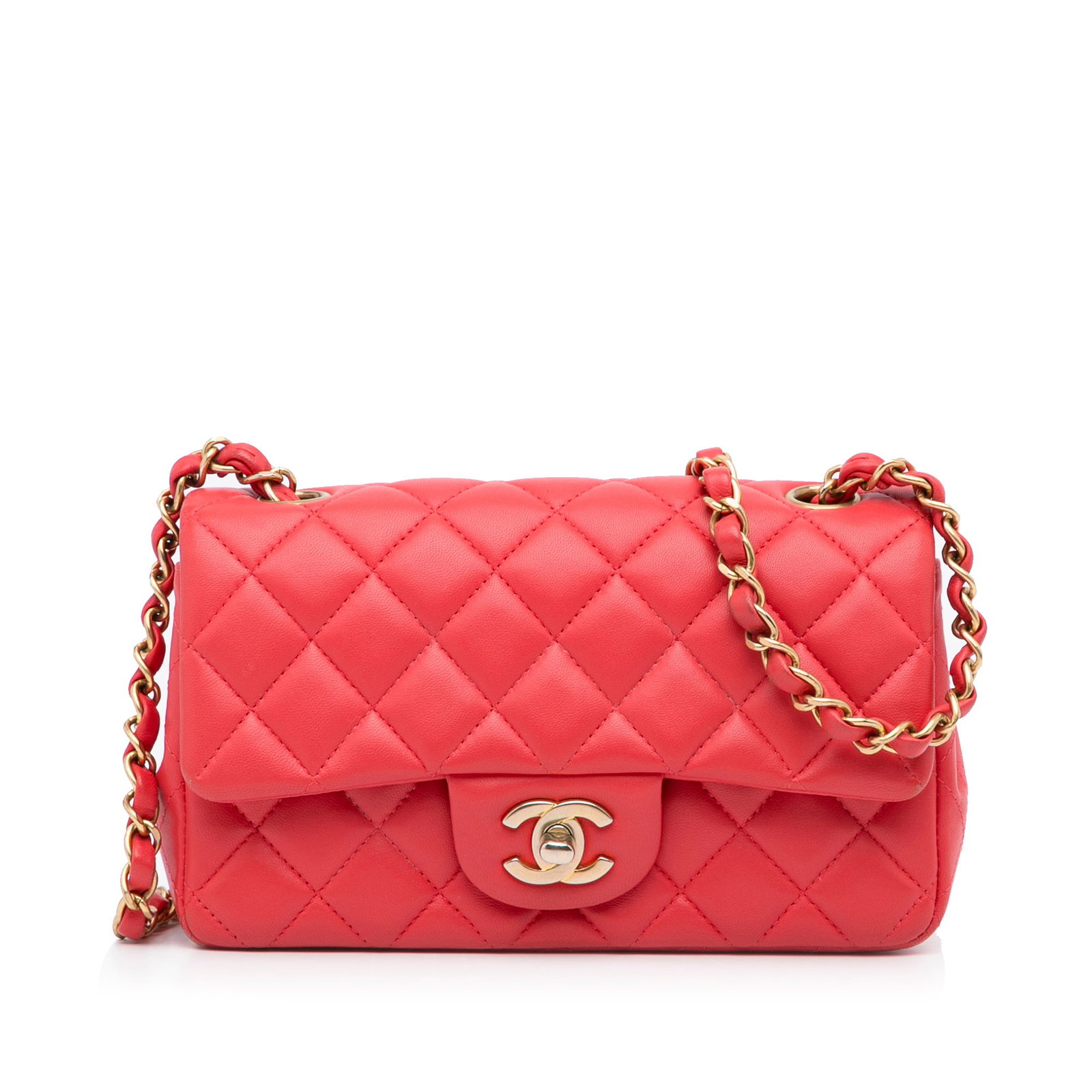 Chanel Mini Rectangular Classic Flap Bag Red Lambskin Leather (1 of 11)