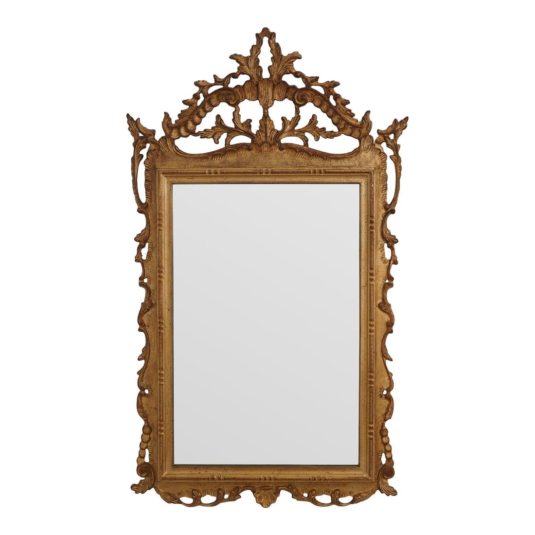 Chippendale Style Wall Mirror with Ornate Gold Finished Frame 28w x 48h: Chippendale Style Wall Mirror with Ornate Gold Finished Frame 28w x 48h This mirror features a Chippendale style design with an ornate frame showcasing a gold finish enhanced by a red undertone rub. T