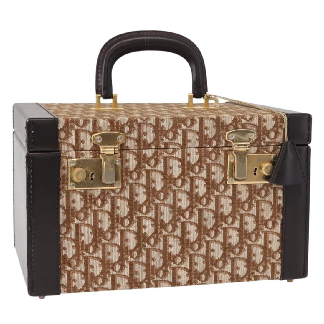 Christian Dior Trotter Canvas Hand Bag Beige Gold Auth 143663V (1 of 18)