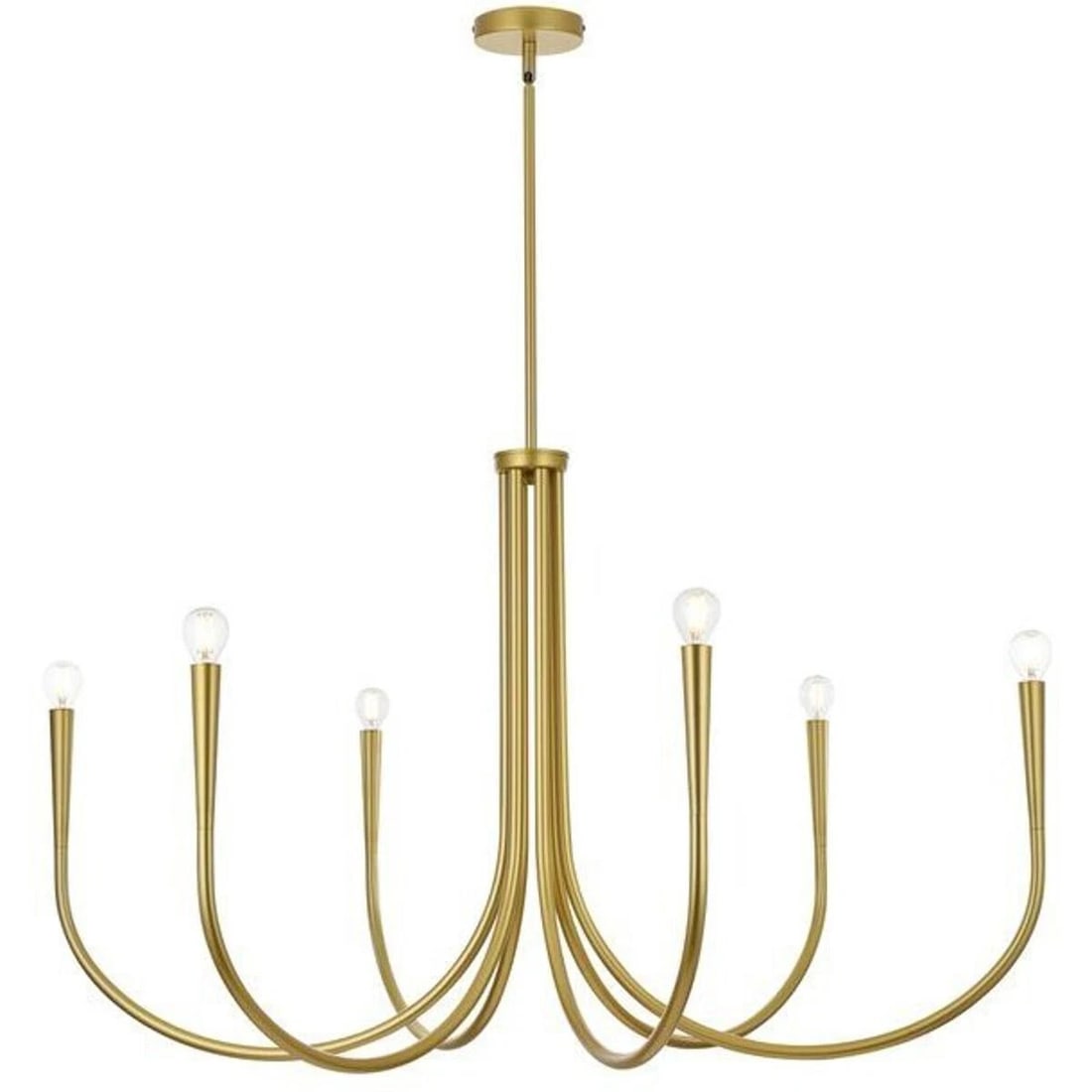 Layne 6 Light Brass Farmhouse Chandelier 42 Inch Round Ceiling Fixture: Layne 6 Light Brass Farmhouse Chandelier 42 Inch Round Ceiling Fixture This chandelier features a large, modern farmhouse design with a brass color metal frame and six-light configuration. It is const