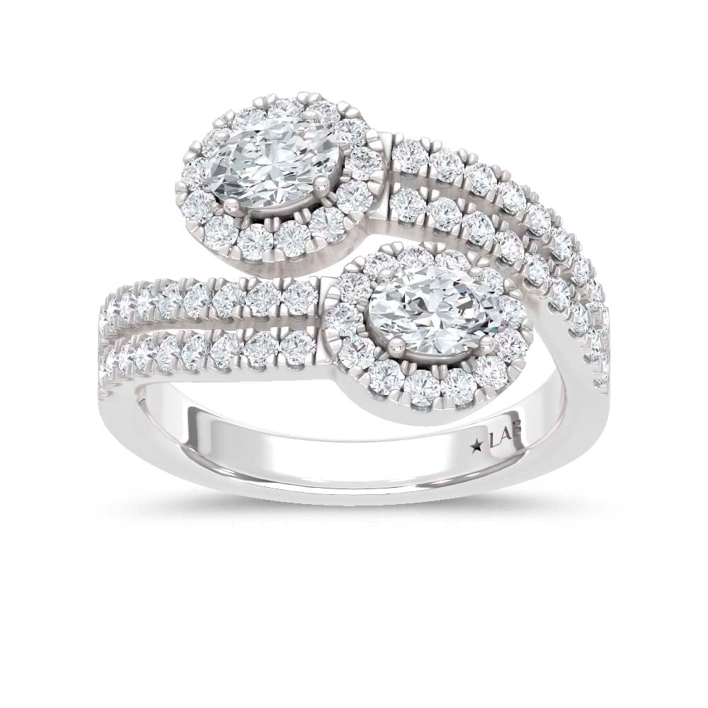 14K White Gold Lab Grown Diamond Round and Oval 1 1/3 Ct.Tw. Fashion Ring: 14K White Gold Lab Grown Diamond Round and Oval 1 1/3 Ct.Tw. Fashion Ring This elegant 14K White Gold fashion ring features round and oval lab grown diamonds totaling 1 1/3 Ct.Tw., offering a refined