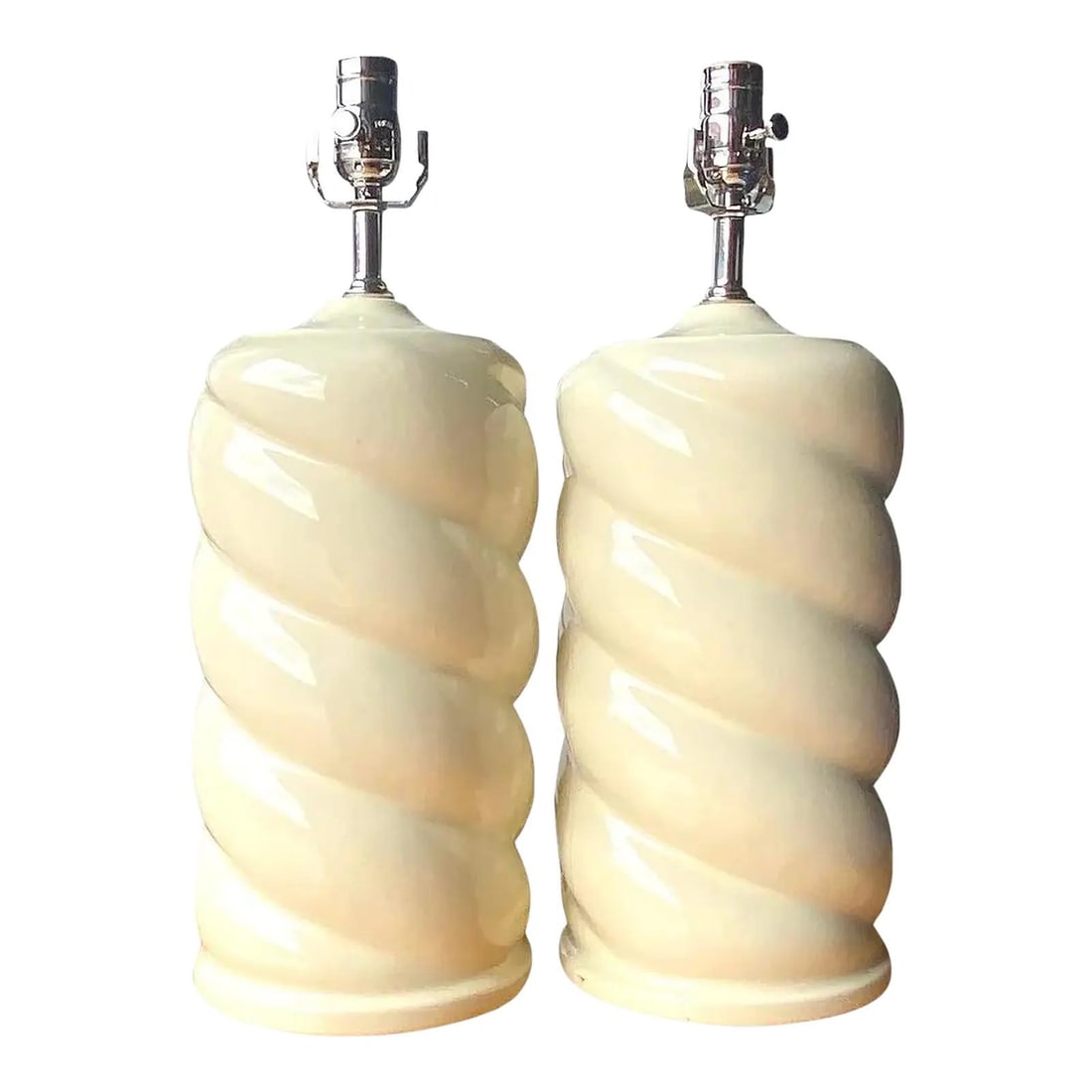 Vintage 1970s Twist Ceramic Lamps Pair with Chrome Finish (1 of 10)
