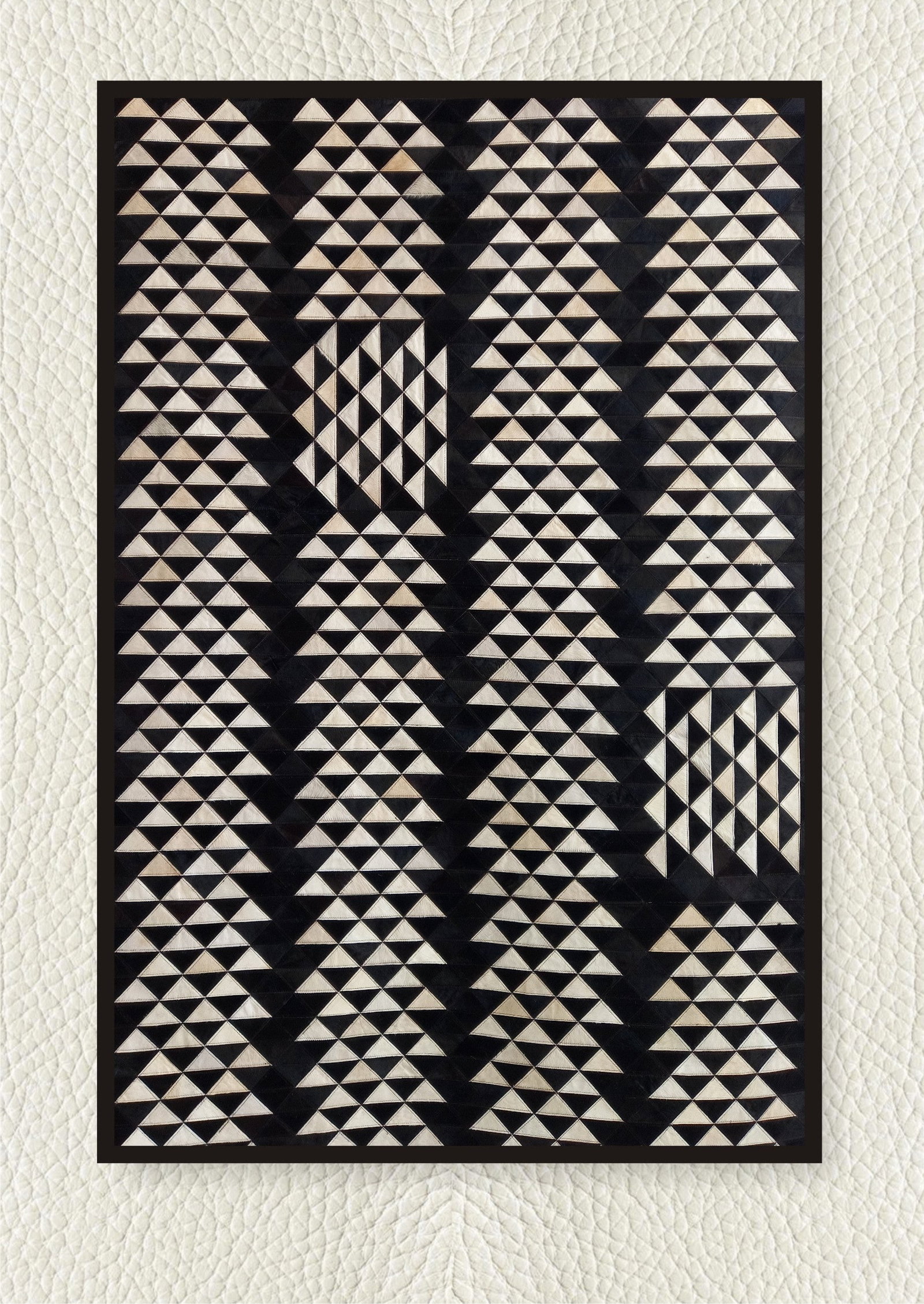 Monochrome Triangular Mosaic Patchwork Cowhide Leather Rug Modern Luxury (1 of 1)