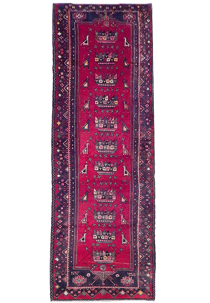 3.8 x 12.10 Semi-Antique Persian Hamadan Runner Rug in Darkish Pink (1 of 6)