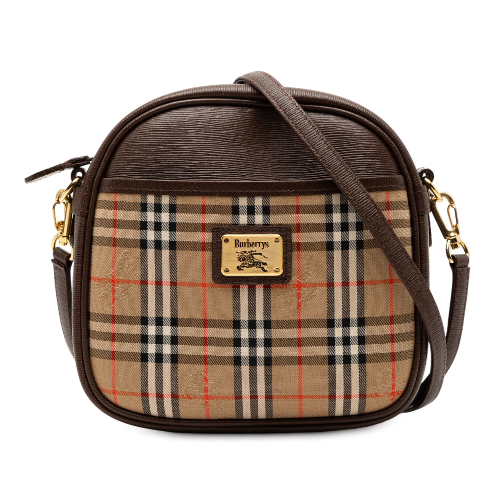 Haymarket Check Canvas Crossbody Bag by Burberry with Leather Trim: Haymarket Check Canvas Crossbody Bag by Burberry with Leather Trim This Burberry Haymarket Check Canvas Crossbody bag features a beige canvas body with signature leather trim, a flat leather strap, an