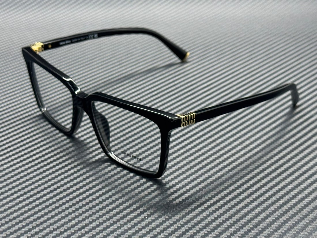 Miu Miu MU 08XV 16K1O1 Black Women's Eyeglasses with Authenticity Certificate: Miu Miu MU 08XV 16K1O1 Black Women's Eyeglasses with Authenticity Certificate Elevate your eyewear collection with these stylish Miu Miu MU 08XV 16K1O1 eyeglasses. Featuring a sleek black frame, these