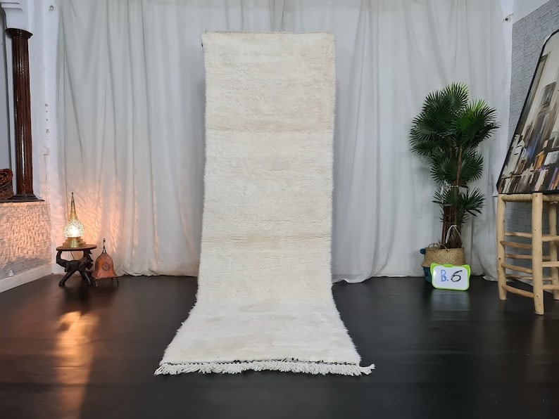 Authentic White Handmade 100% Wool Runner Rug 2 x 8.2 Feet (1 of 10)