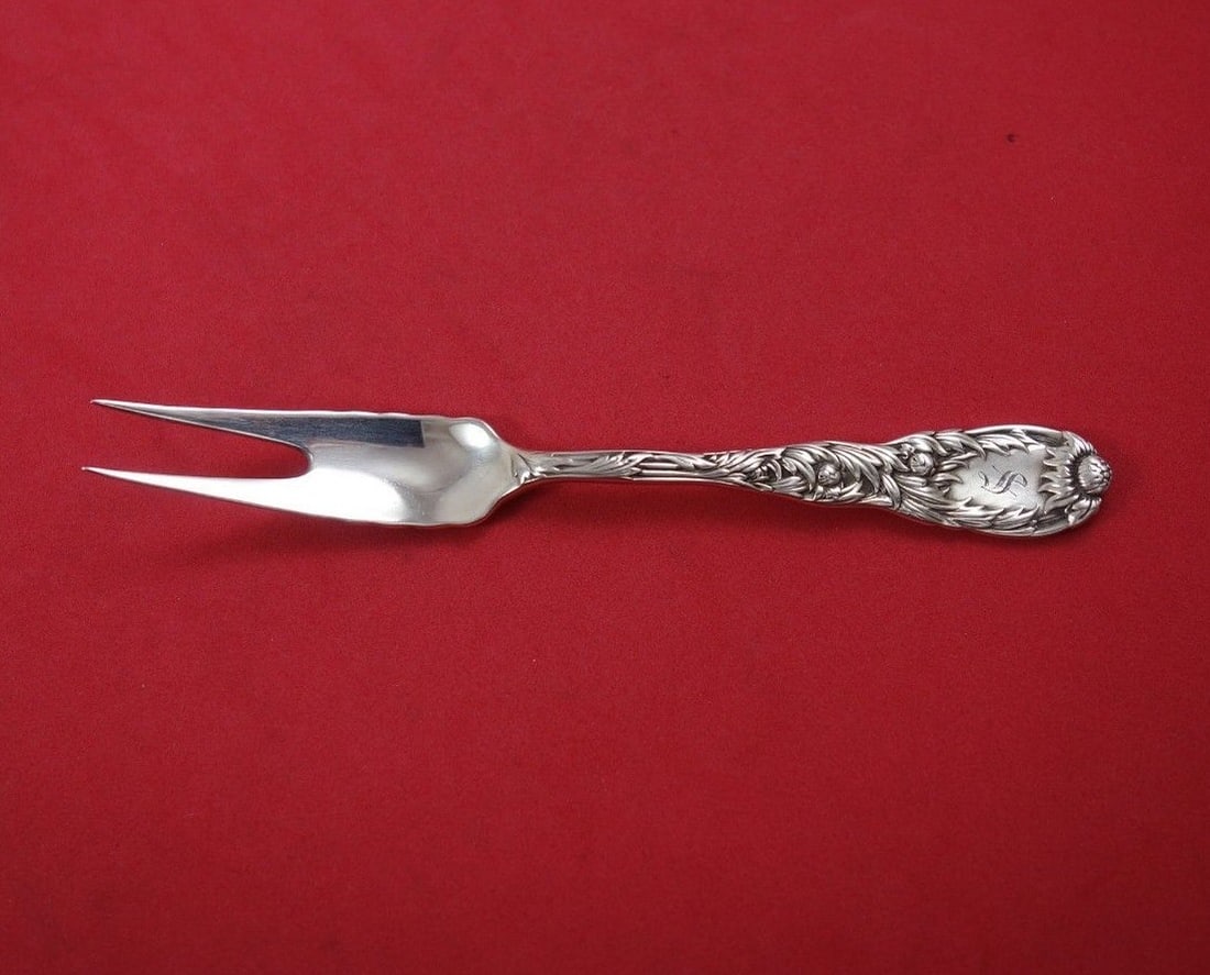Tiffany & Co Chrysanthemum Sterling Silver 2-Tine Strawberry Fork 5" (1 of 1)