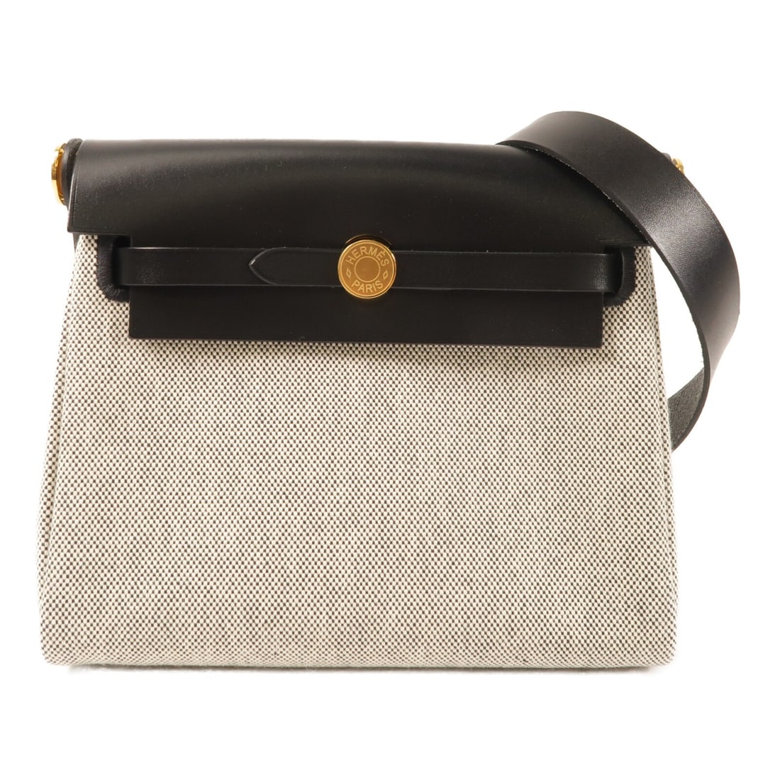 Hermes Mini Herbag Canvas Shoulder Bag with Gold Hardware Black (1 of 14)