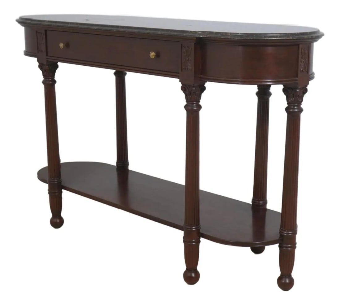 Cherry Wood Console Table With Marble Top and Single Drawer (1 of 10)