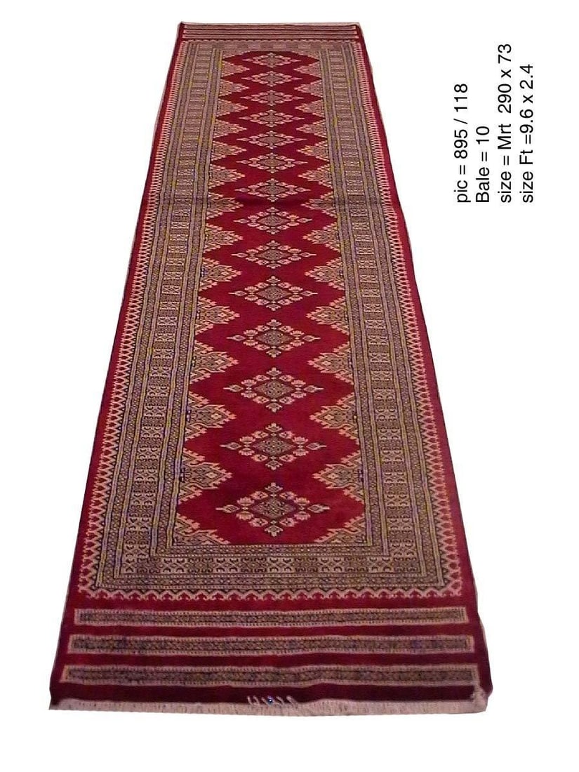 2.5 x 9.6 Red Wool and Silk Jaldar Bokhara Runner Handmade (1 of 6)