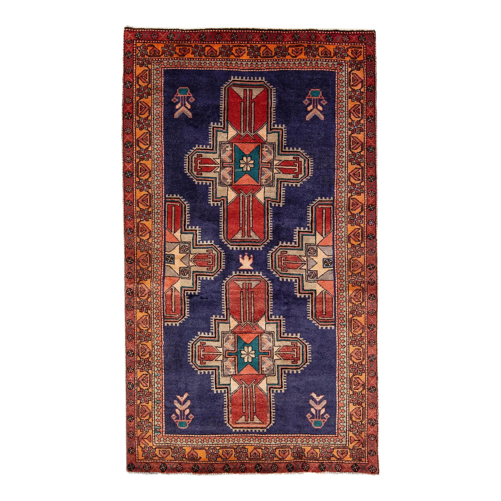 Vintage North West Persian Hand-Knotted Wool Runner Navy Blue Geometric Design (1 of 7)