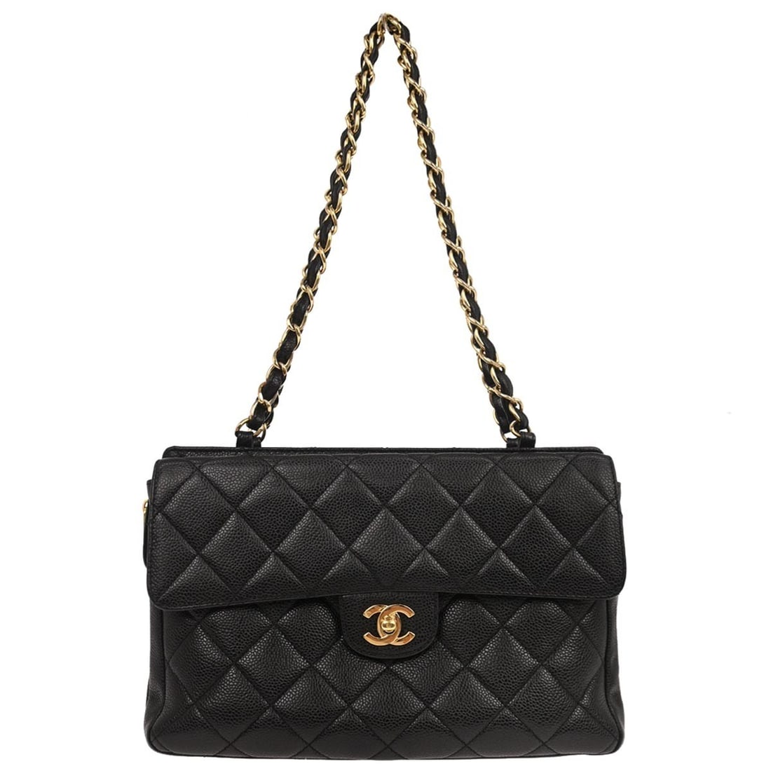 Chanel Vintage Caviar Leather Flap Shoulder Bag Black 27cm (1 of 11)