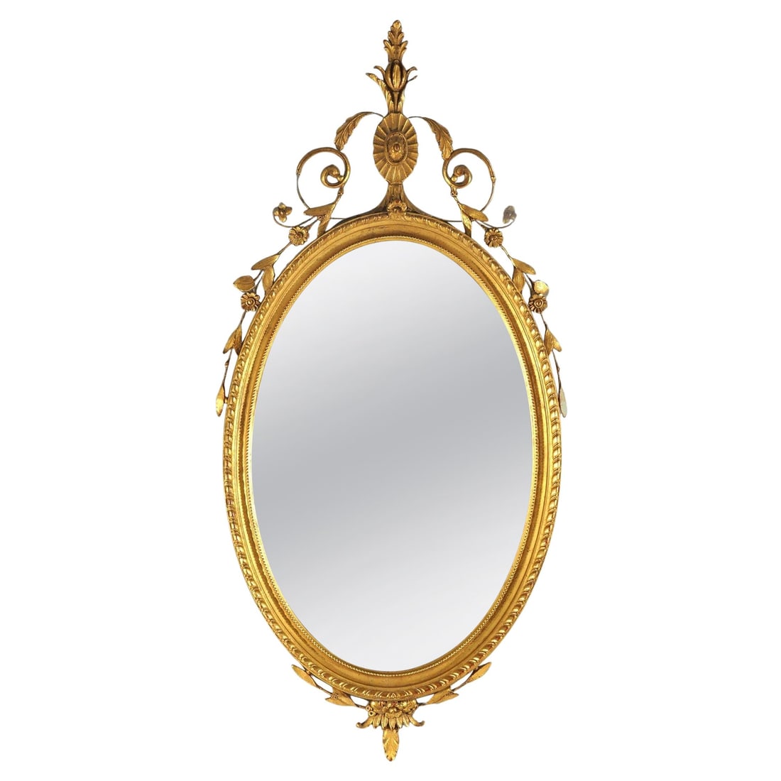Elegant 20th Century Giltwood Oval Wall Mirror with Floral Design (1 of 7)