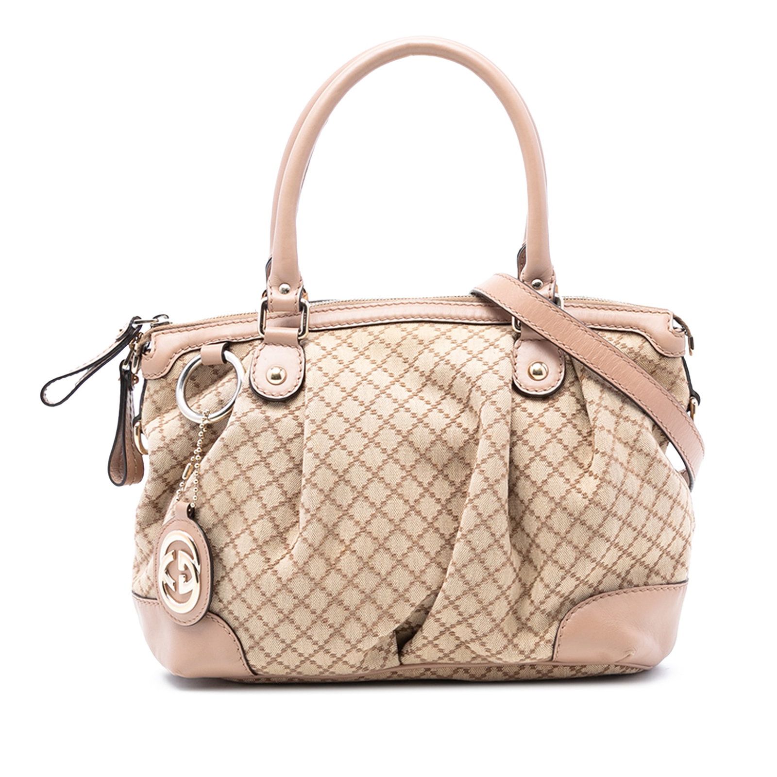 Gucci Sukey Beige Diamante Canvas Satchel with Leather Trim and Strap (1 of 7)