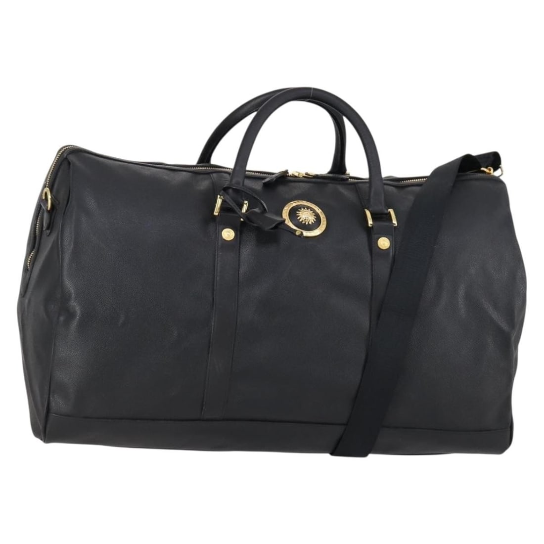 VERSACE Boston Bag Leather Black Gold Authentic 2-Way (1 of 18)