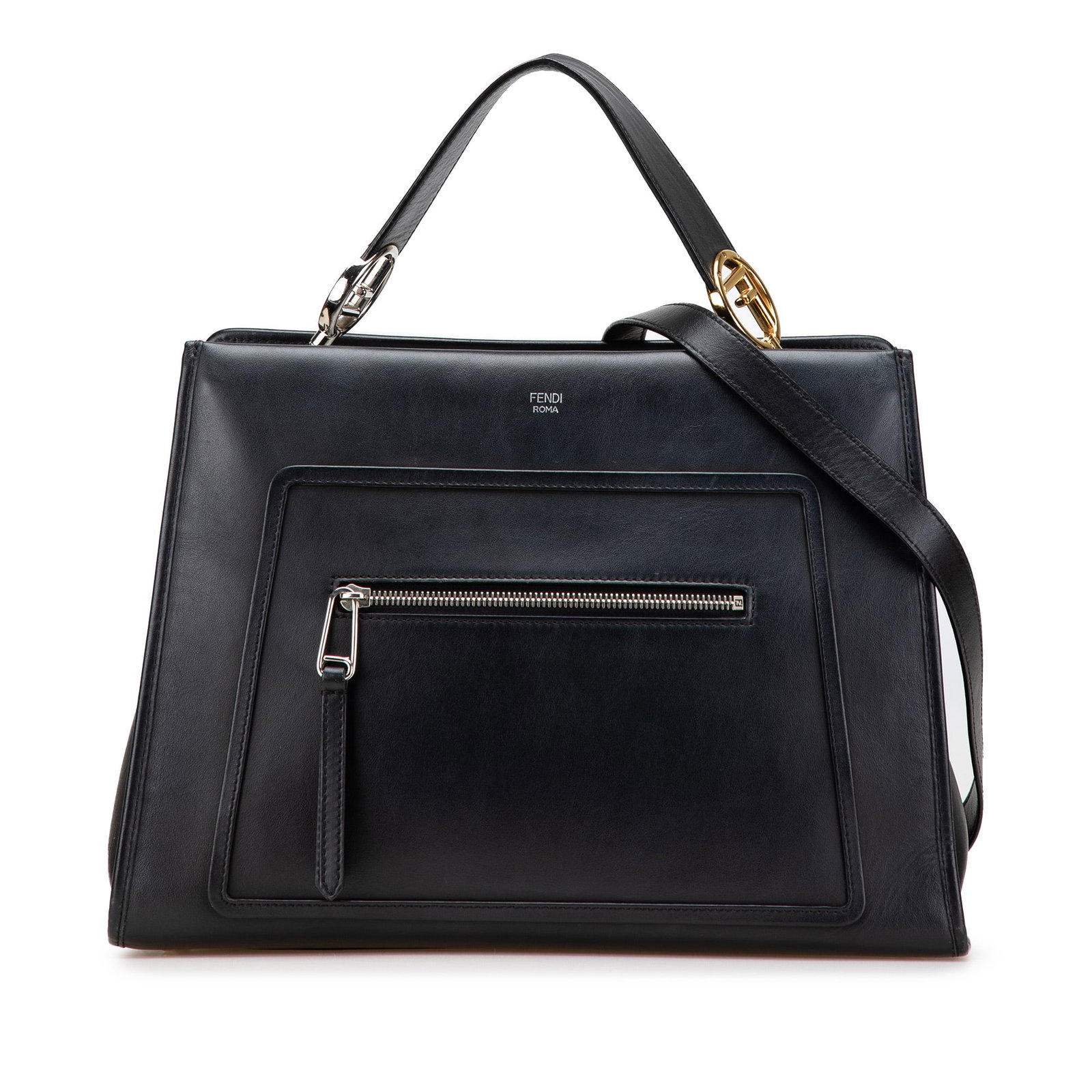 Fendi Medium Leather Runaway Satchel Black Luxury Bag (1 of 13)