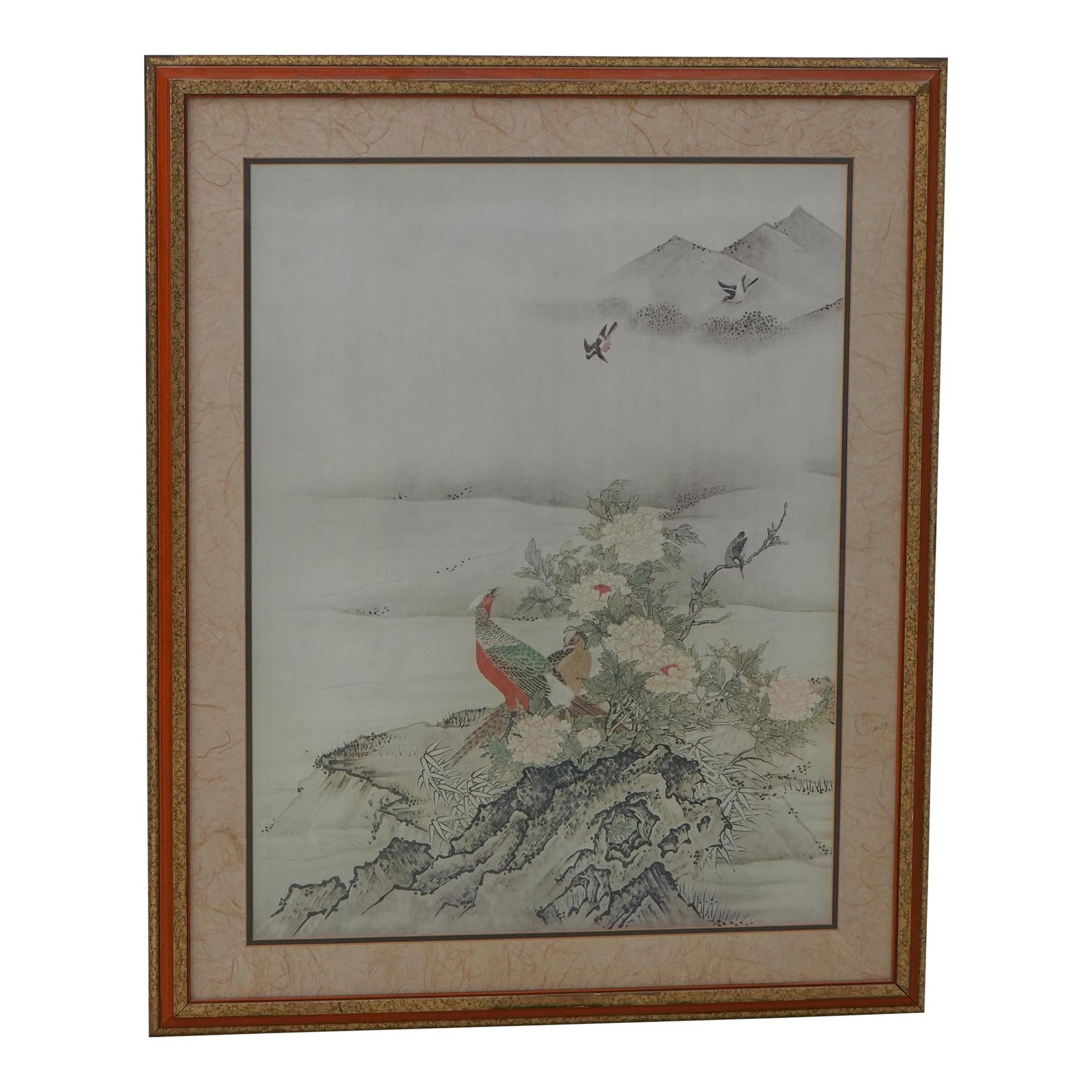 Framed Asian Bird Print with Gold Leaf Trim 32x39 (1 of 10)