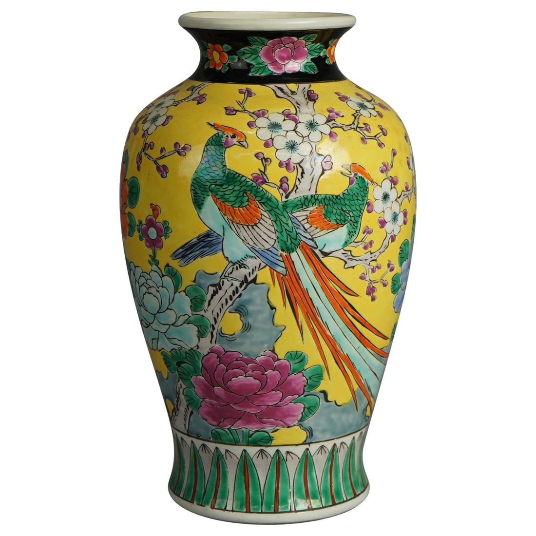 Antique Japanese Enameled Porcelain Vase with Pheasant C1910 (1 of 5)