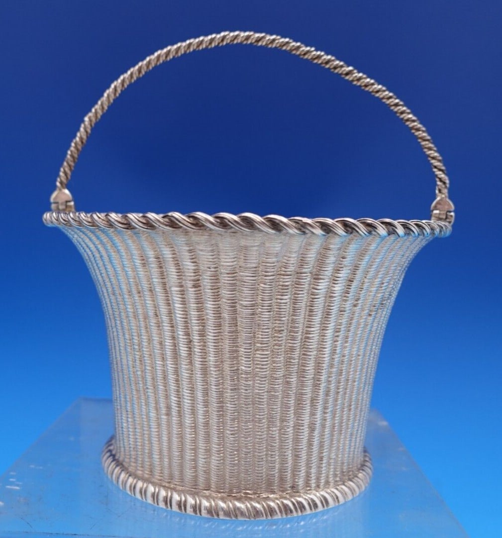 Jones Ball & Poor Coin Silver Basket with Handle 3 1/8" x 5" (1 of 10)