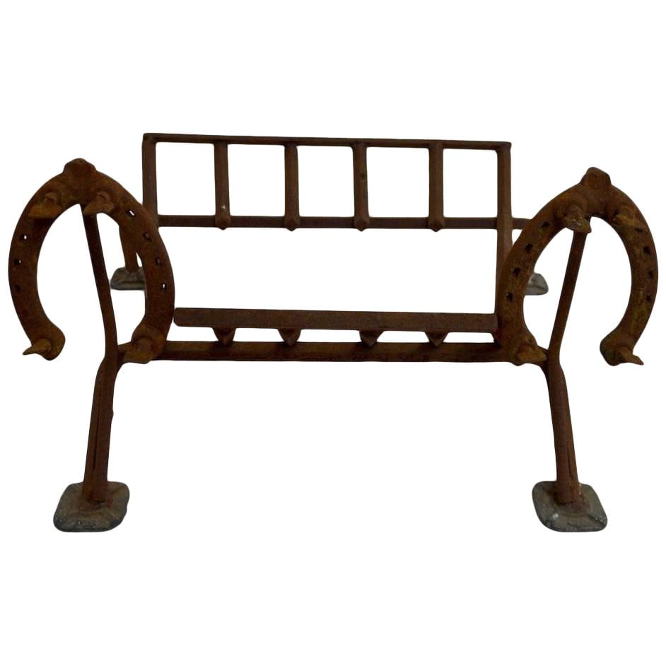 Rustic Iron Fireplace Grate with Horseshoe Decoration (1 of 6)