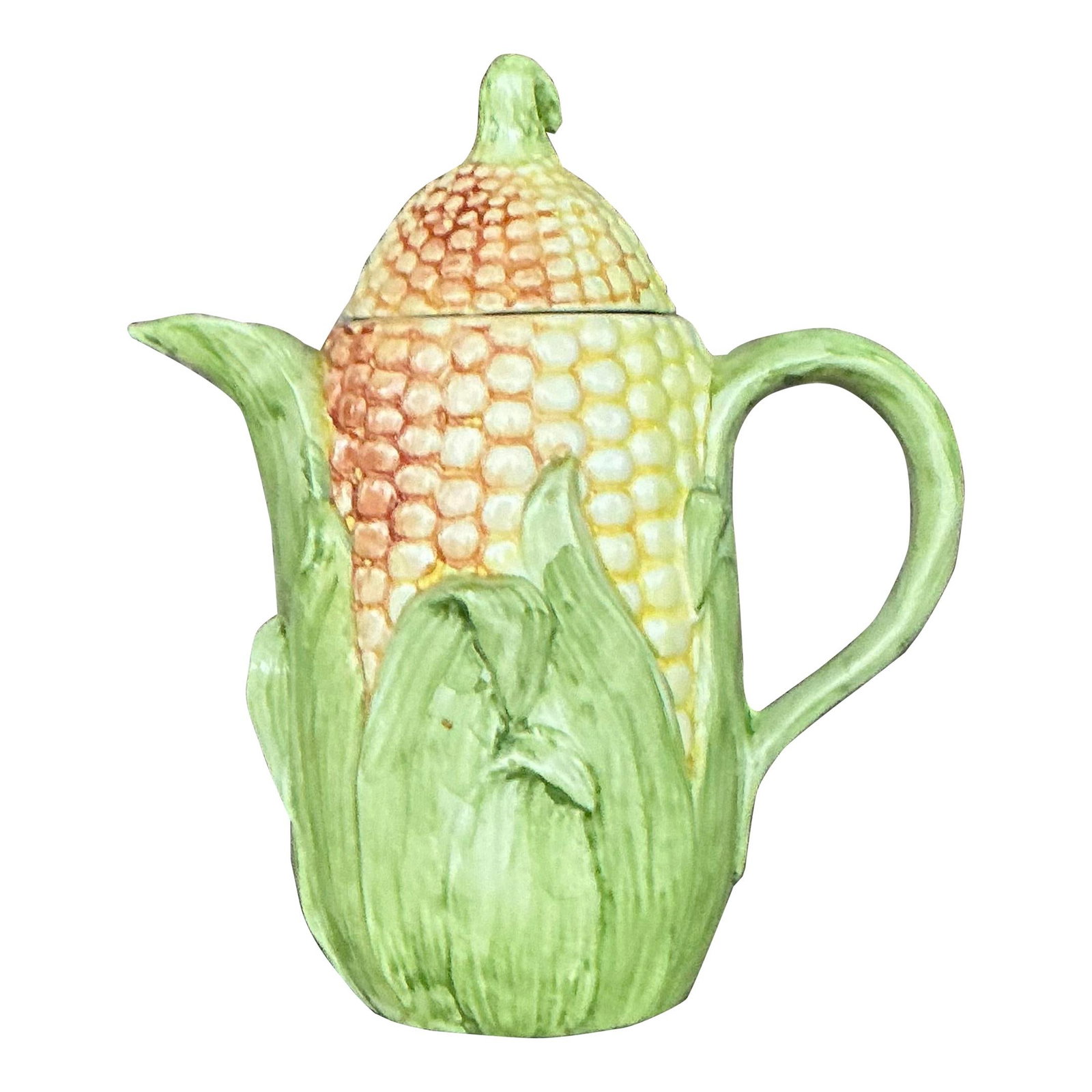 Charming Vintage Italian Ceramic Corn Cob Teapot Green 8in (1 of 7)