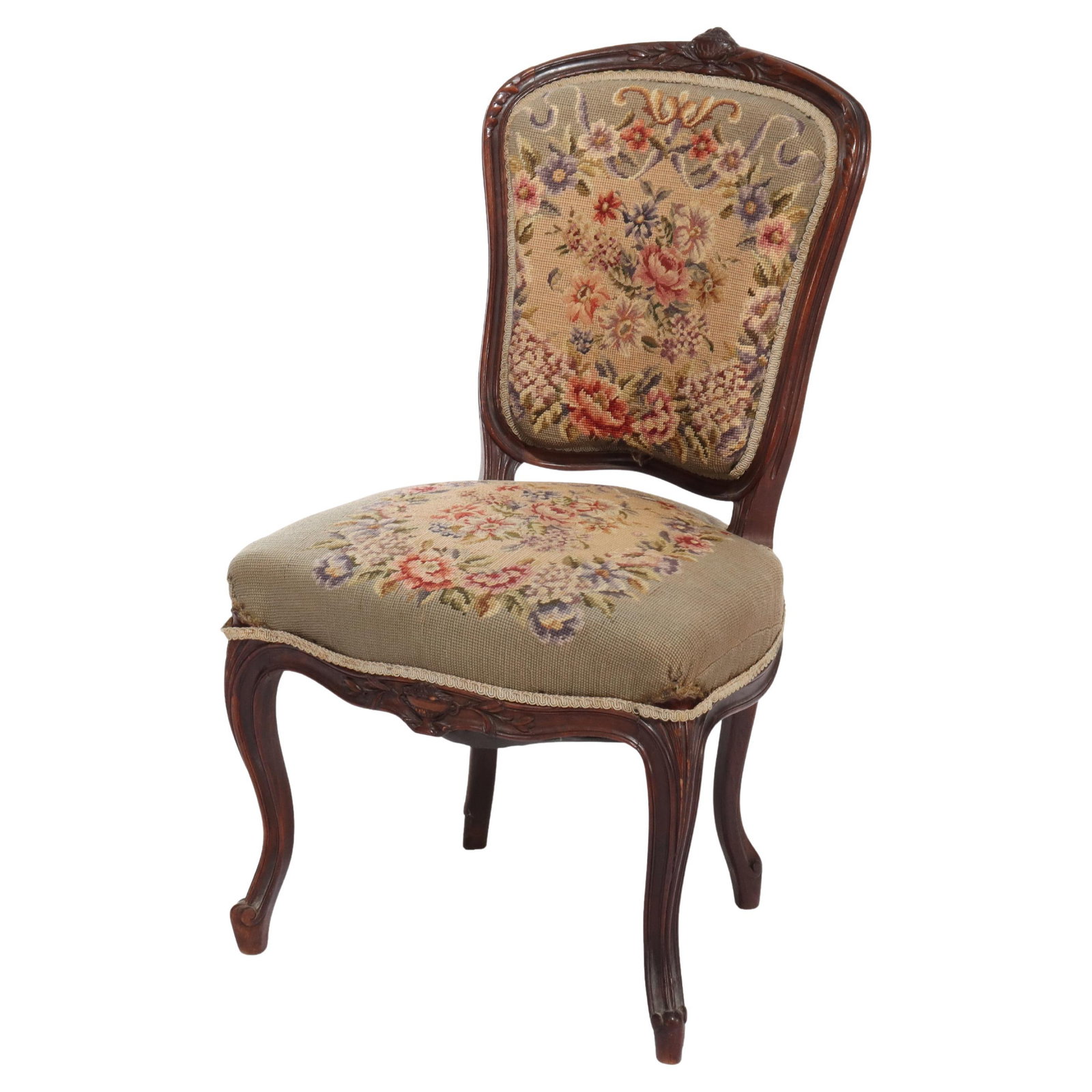 Antique Louis XV Style Needlepoint Tapestry Chair C1890 (1 of 7)