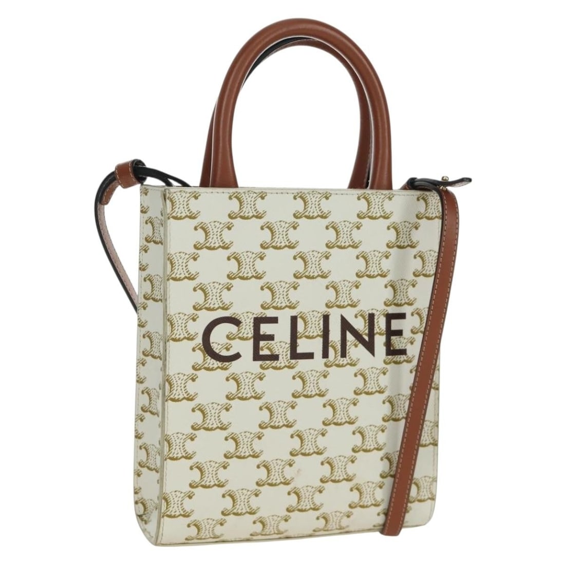 Celine Triomphe Mini Vertical Cabas White PVC 2way Bag with Strap and Dust Bag (1 of 18)