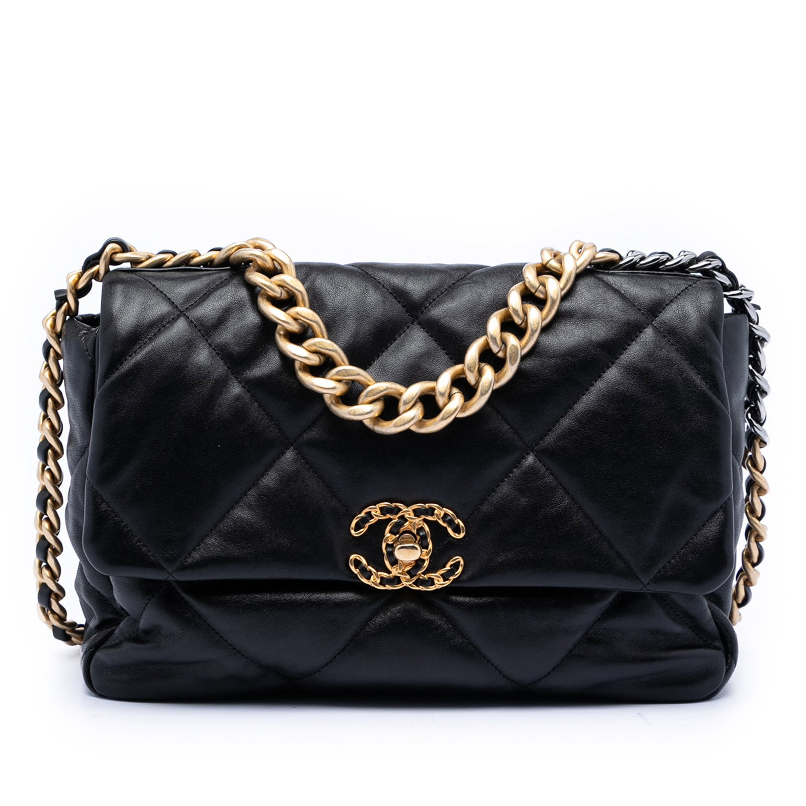 Chanel 19 Large Black Quilted Lambskin Flap Shoulder Bag with Chain Handle (1 of 8)