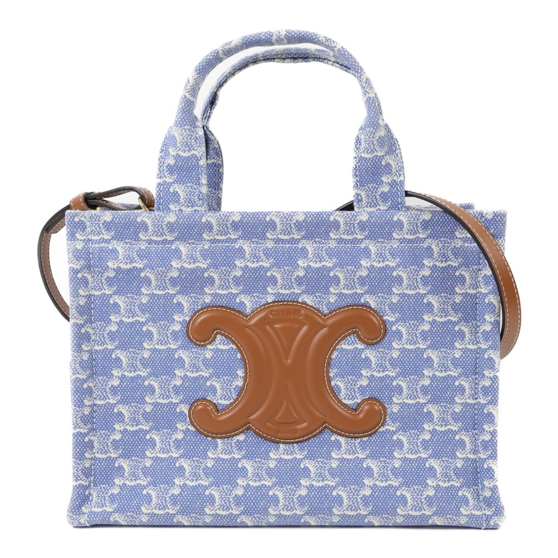 CELINE Cabas Thais 2way Shoulder Bag Blue White Canvas 199162GN3 (1 of 15)