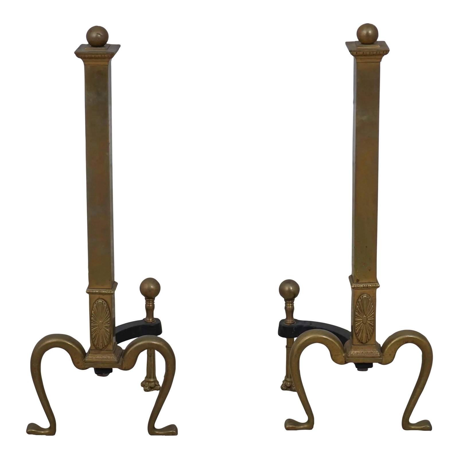 Antique Regency Brass Fireplace Andirons C.1920s Pair (1 of 10)