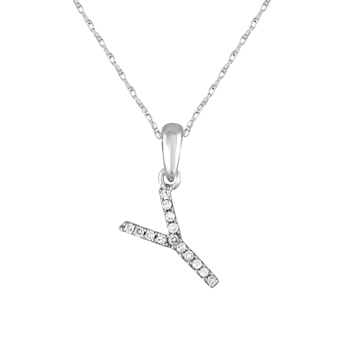 Diamond Pendant Necklace in 14K White Gold Y Initial (1 of 3)