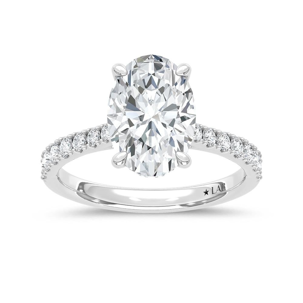 14K White Gold Lab Grown Diamond 3 3/8 Ct.Tw. Oval Shape Hidden Halo Engagement Ring: 14K White Gold Lab Grown Diamond 3 3/8 Ct.Tw. Oval Shape Hidden Halo Engagement Ring Discover subtle brilliance and modern elegance with our Hidden Halo Diamond Engagement Ring. This elegant engagemen